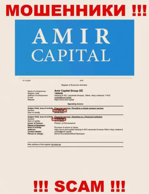 Amir Capital Group OU публикуют на сайте лицензию, невзирая на это искусно кидают реальных клиентов