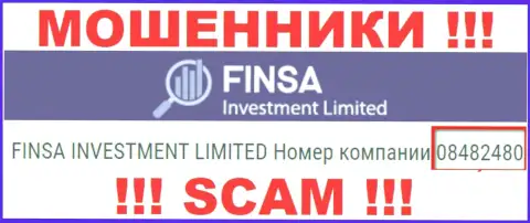 Как указано на официальном веб-ресурсе воров FinsaInvestment Limited: 08482480 - это их номер регистрации
