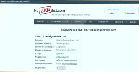 Веб-портал БудриганТрейд на территории РФ был заблокирован Генпрокуратурой