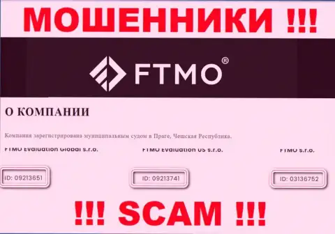 Контора FTMO представила свой номер регистрации у себя на официальном информационном ресурсе - 09213651