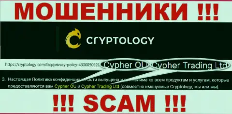 Информация о юридическом лице компании Криптолоджи Ком, им является Cypher OÜ