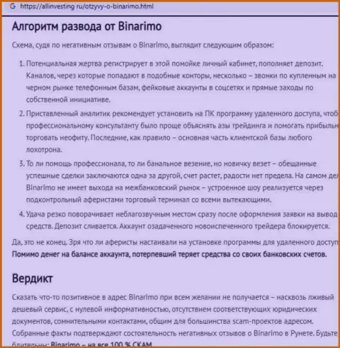 Binarimo Com - это мошенники, которым средства перечислять не нужно ни при каких обстоятельствах (обзор мошеннических действий)