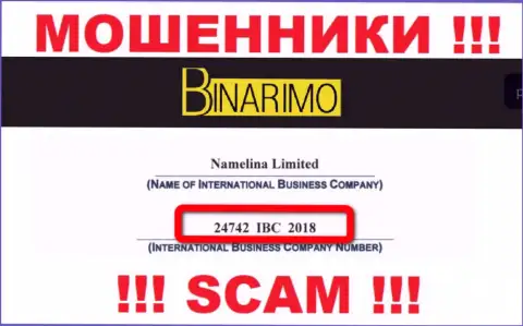 Будьте осторожны ! Binarimo мошенничают !!! Регистрационный номер указанной компании: 24742 IBC 2018