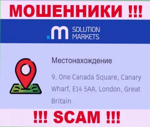 На сайте Solution-Markets Org нет реальной инфы о официальном адресе регистрации организации - это МОШЕННИКИ !!!